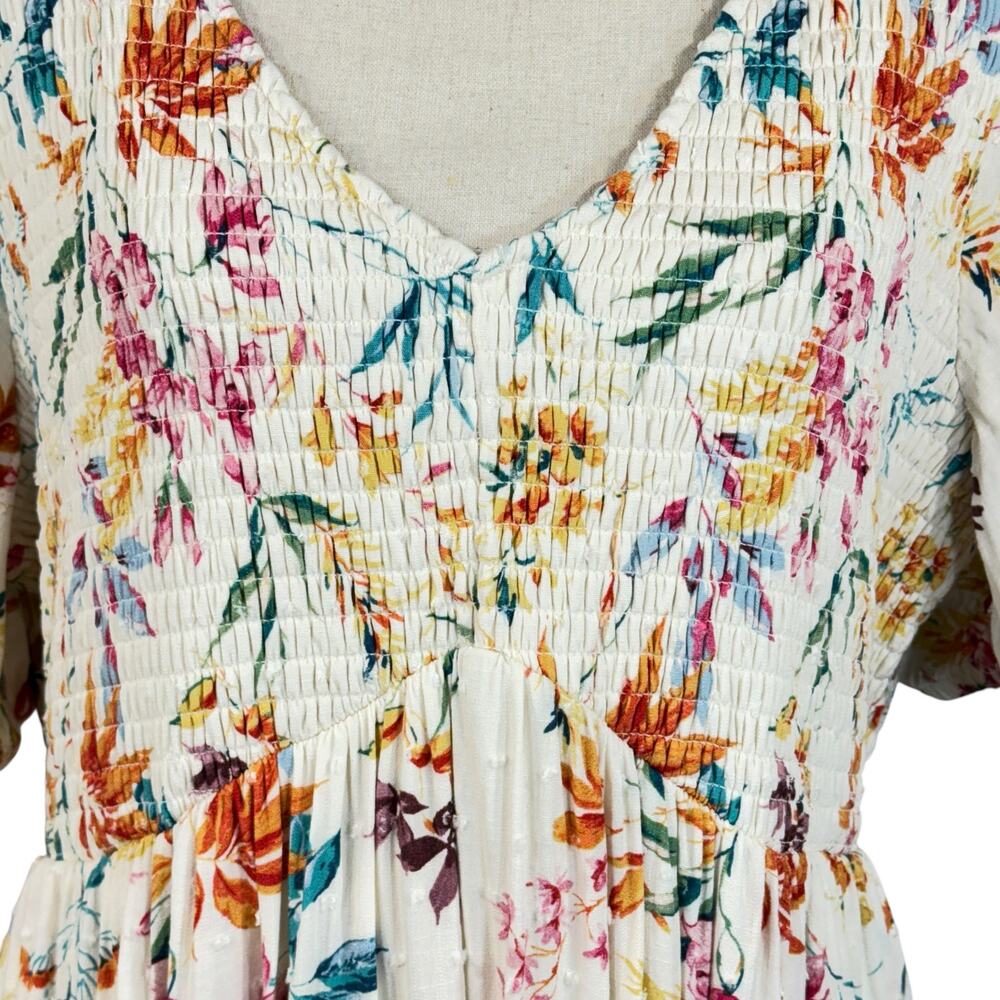 Torrid SZ 2 (2X-Large) Swiss Dot Midi Shirred Carrie Dress Floral V-Neck Lined - Picture 3 of 13